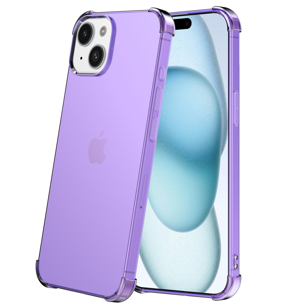 Telefoonhoesje geschikt voor iPhone 15
  Plus - Transparant Shockproof siliconen Hoesje met Stootrand – Paars