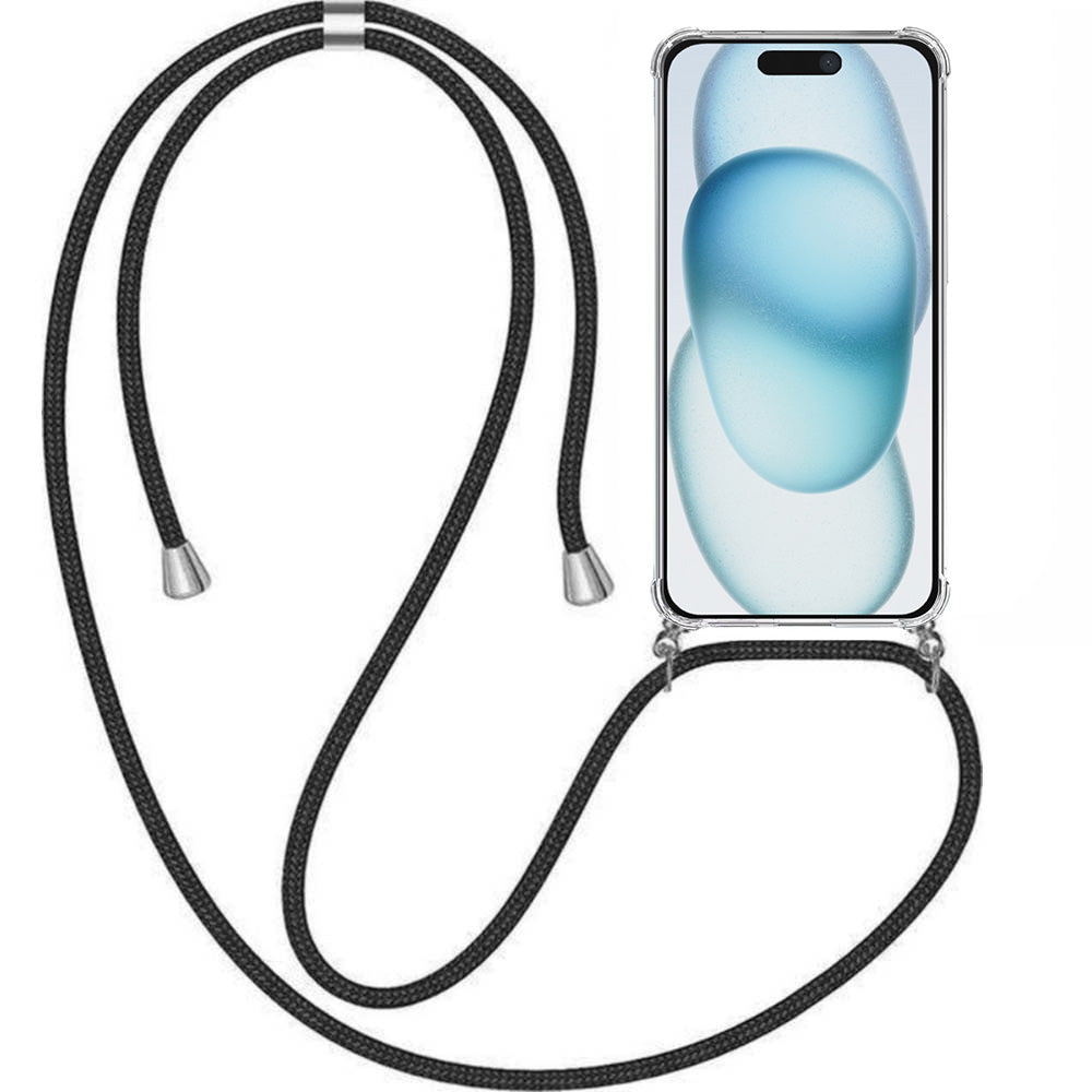 Telefoonhoesje Geschikt voor iPhone 15
  Plus met Koord en Stootrand - TPU Backcover Shockproof met Lanyard -
  Smartphonica