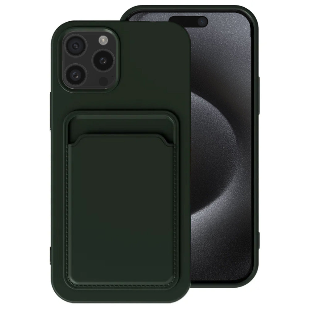 Telefoonhoesje Geschikt voor iPhone 15
  Pro Max met pasjeshouder - TPU backcover with cardslot - Donkergroen