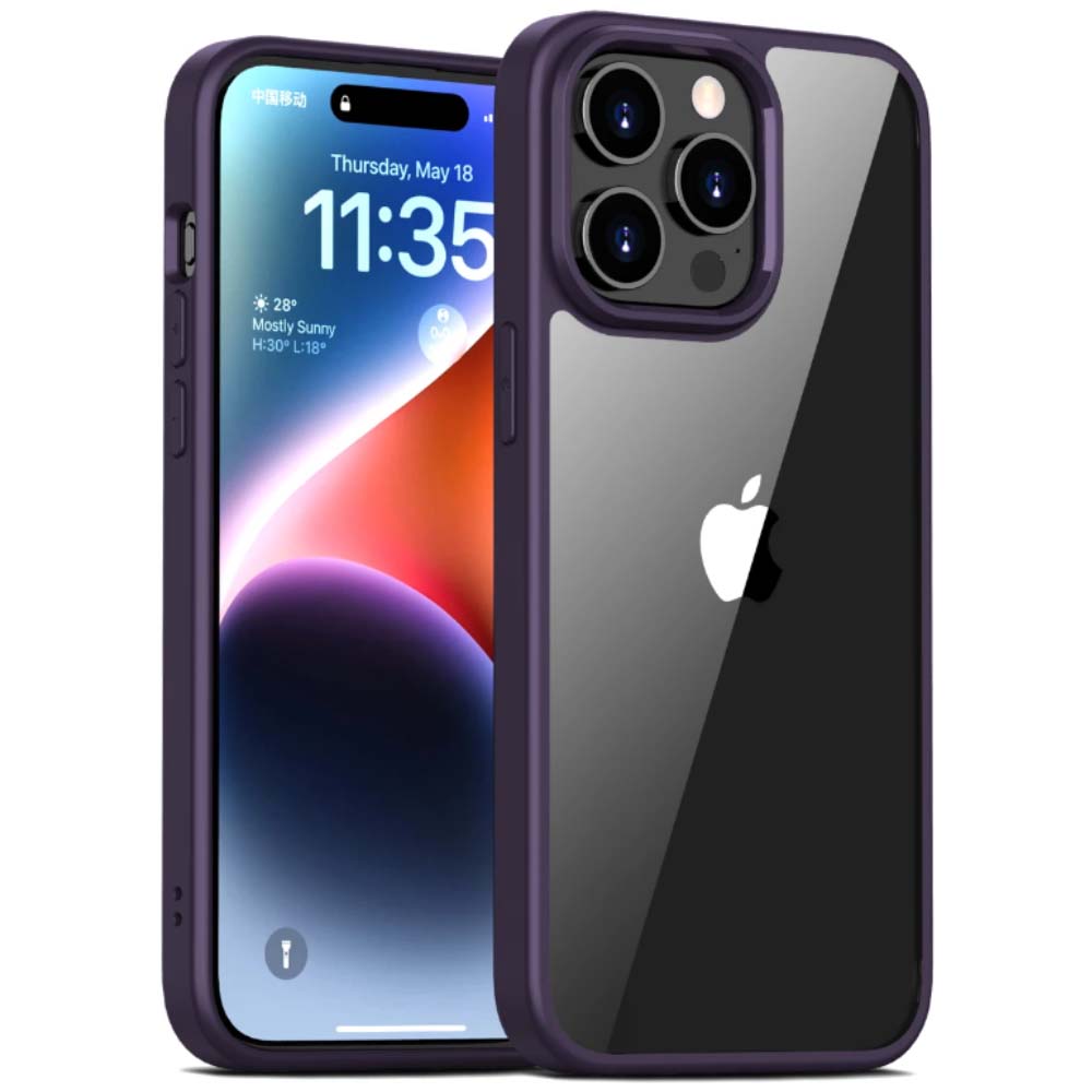Telefoonhoesje voor iPhone 15 Pro Max met
  doorzichtige achterkant TPU hardcase - Paars