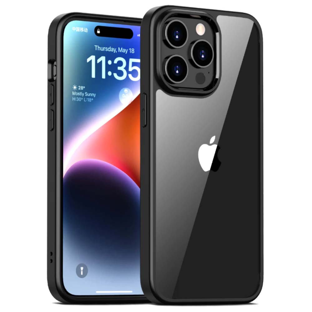 Telefoonhoesje voor iPhone 15 Pro Max met
  doorzichtige achterkant TPU hardcase - Zwart