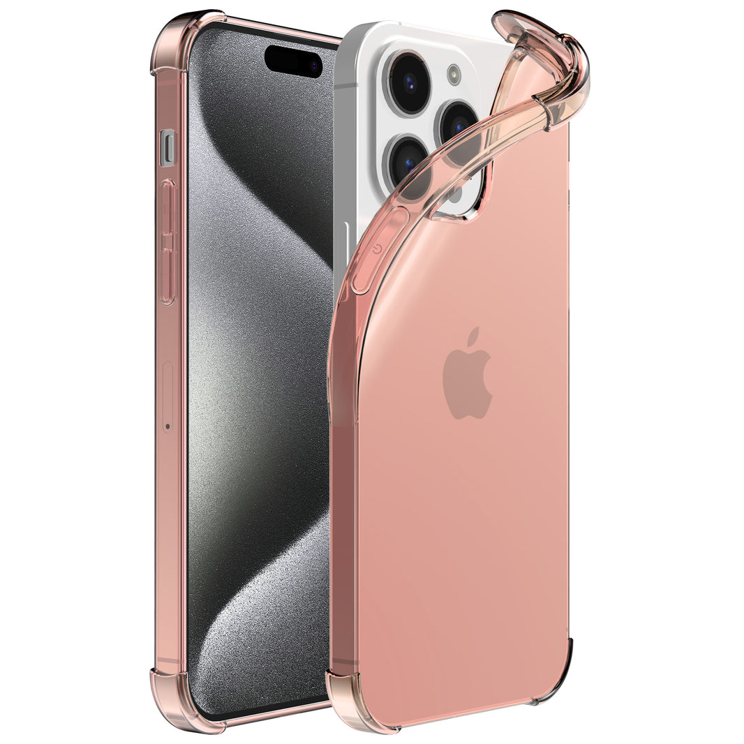Telefoonhoesje geschikt voor iPhone 15
  Pro Max - Transparant Shockproof siliconen Hoesje met Stootrand – Lichtroze