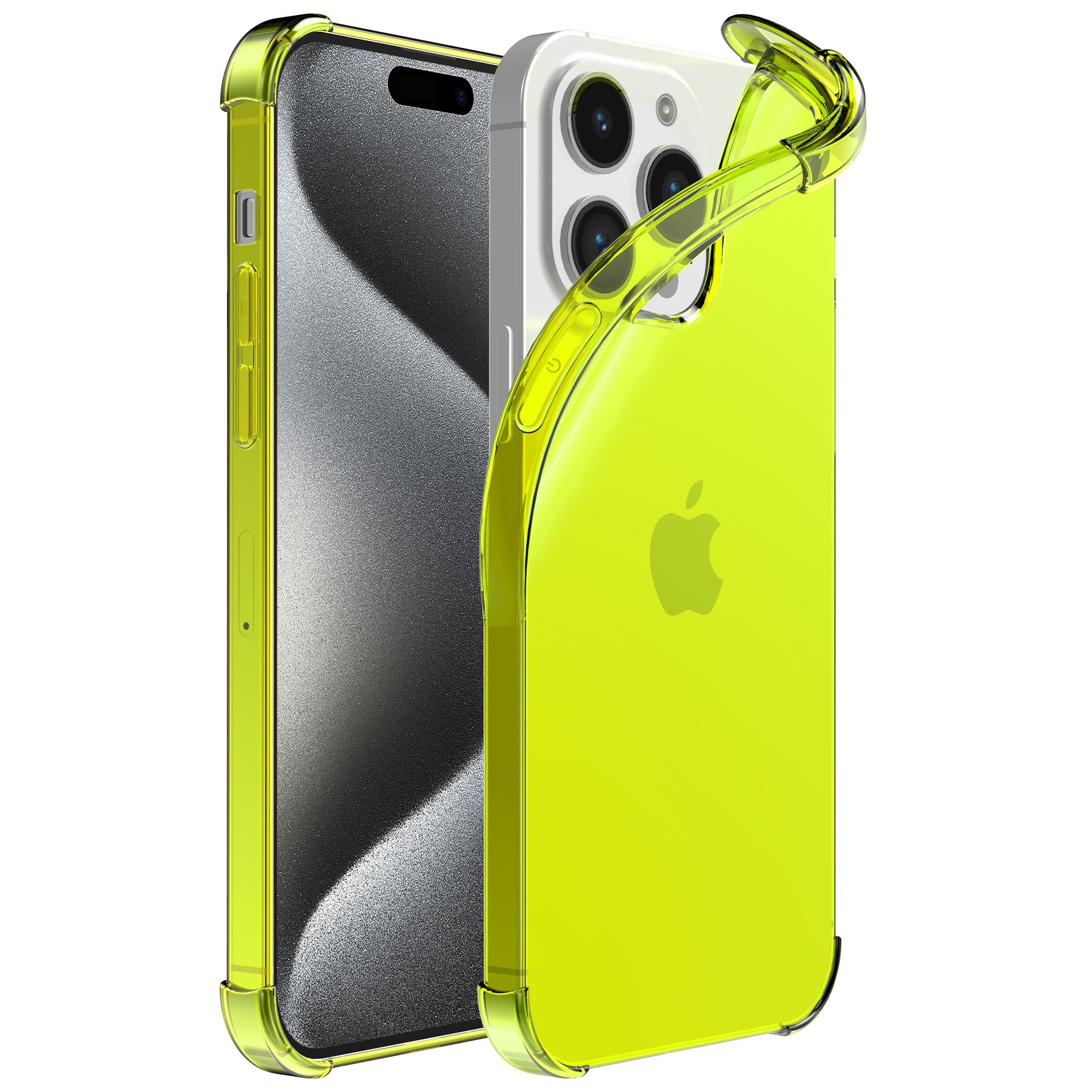 Telefoonhoesje geschikt voor iPhone 15
  Pro Max - Transparant Shockproof siliconen Hoesje met Stootrand – Neon Geel