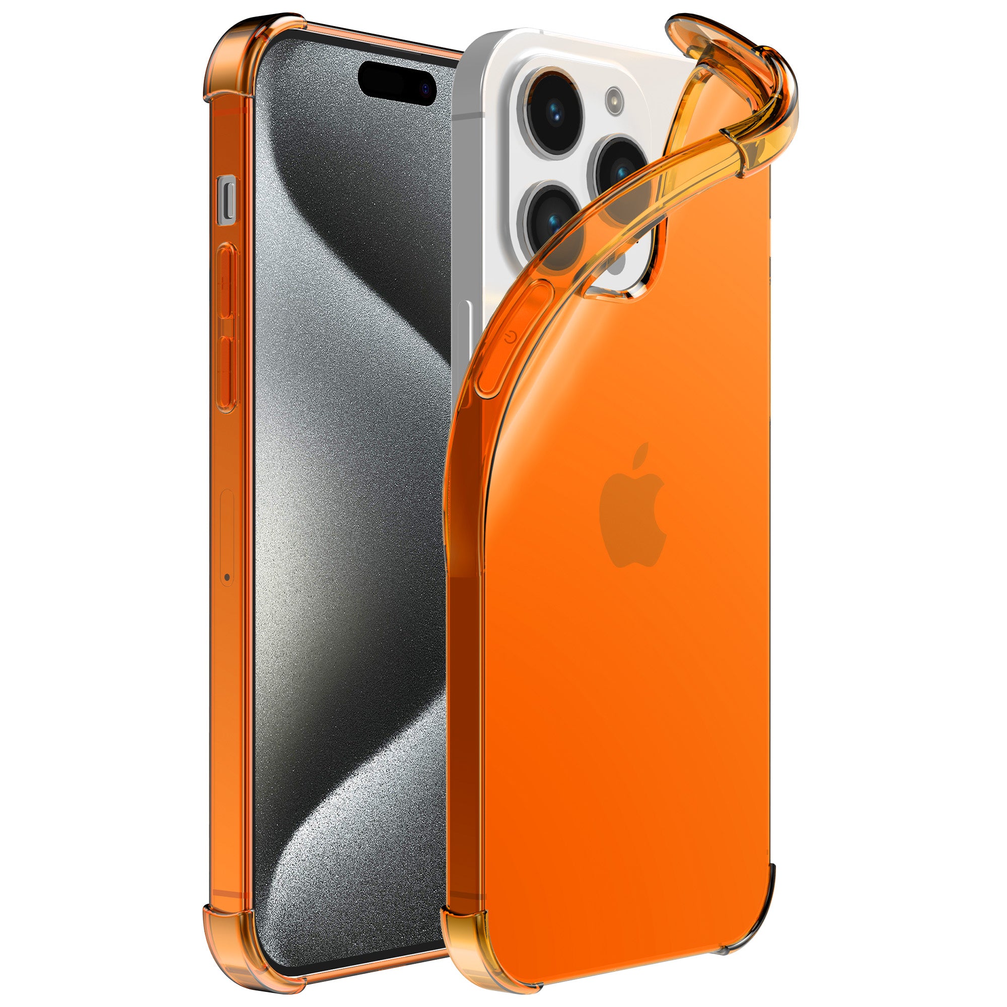 Telefoonhoesje geschikt voor iPhone 15
  Pro Max - Transparant Shockproof siliconen Hoesje met Stootrand – Oranje