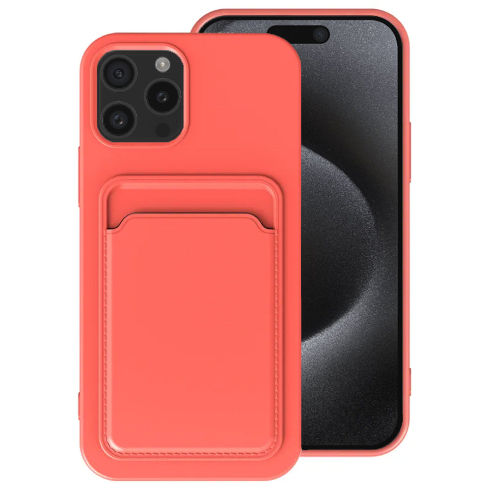 Telefoonhoesje Geschikt voor iPhone 15
  Pro met pasjeshouder - TPU backcover with cardslot - Roze Oranje