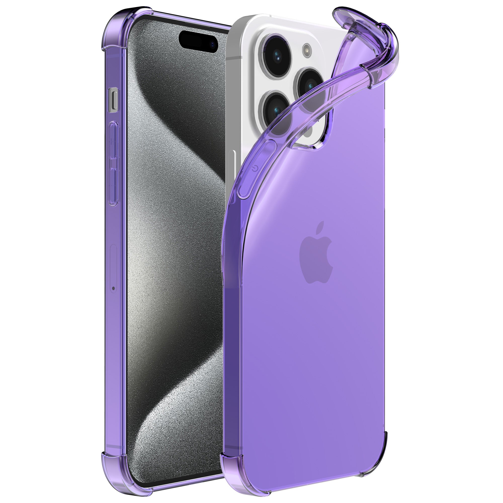 Telefoonhoesje geschikt voor iPhone 15
  Pro - Transparant Shockproof siliconen Hoesje met Stootrand – Paars