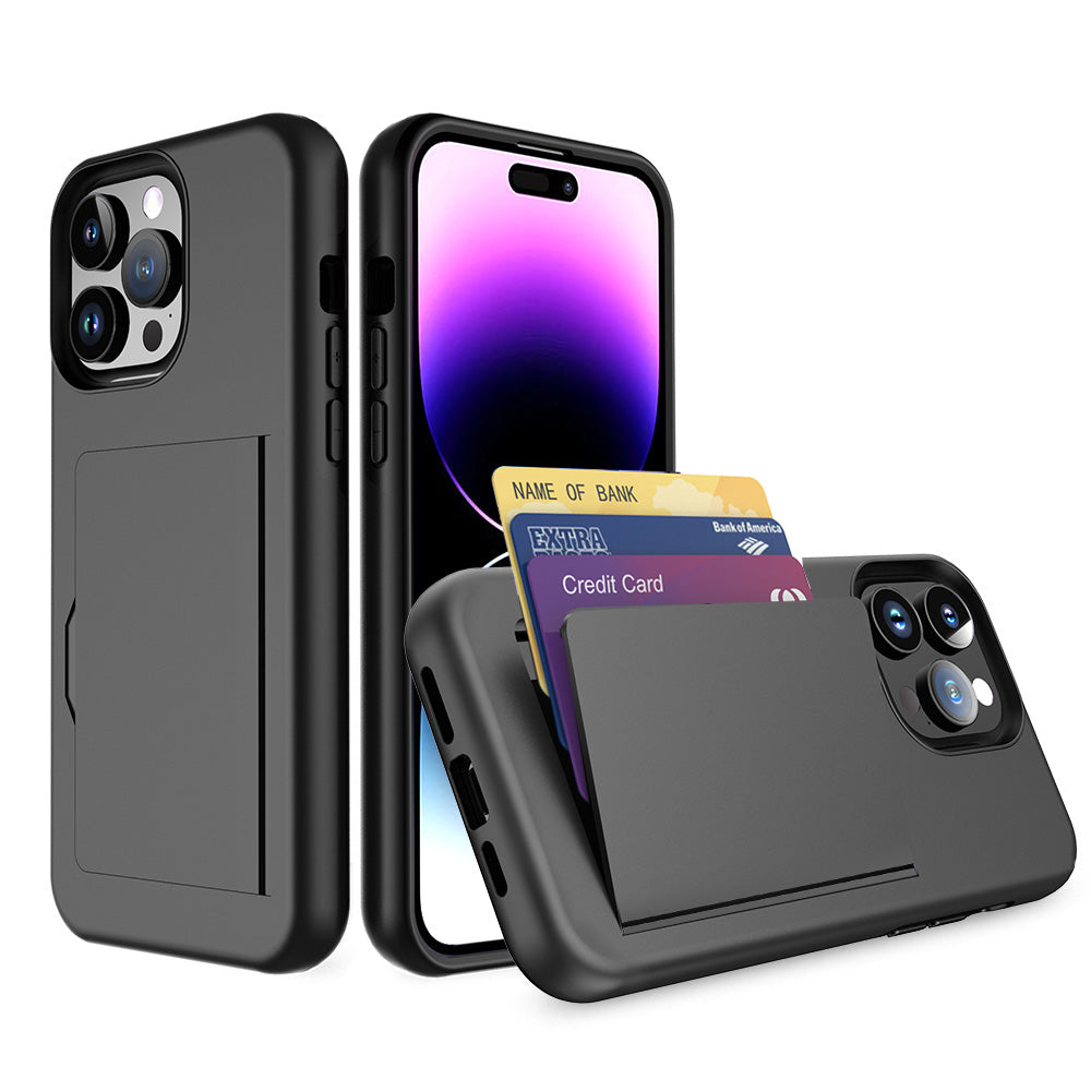 Telefoonhoesje Geschikt voor
  iPhone 15 Pro sterk TPU met pasjeshouder - TPU strong case with card slot -
  Zwart