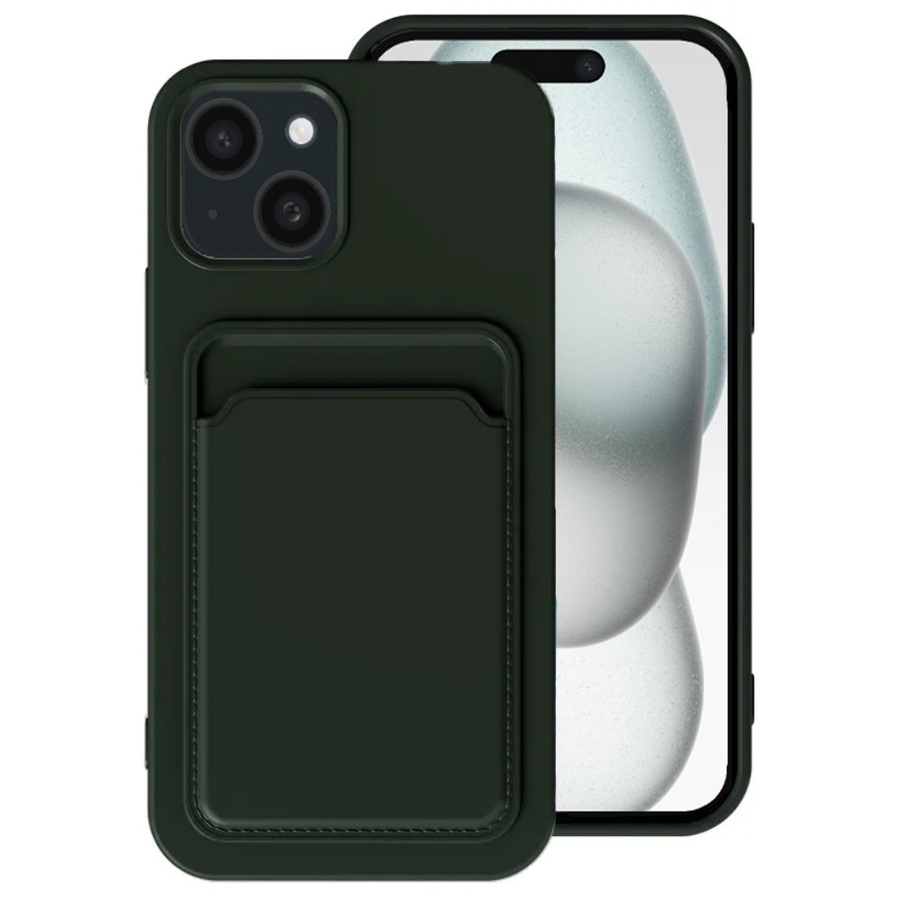 Telefoonhoesje Geschikt voor iPhone 15
  met pasjeshouder - TPU backcover with cardslot - Donkergroen