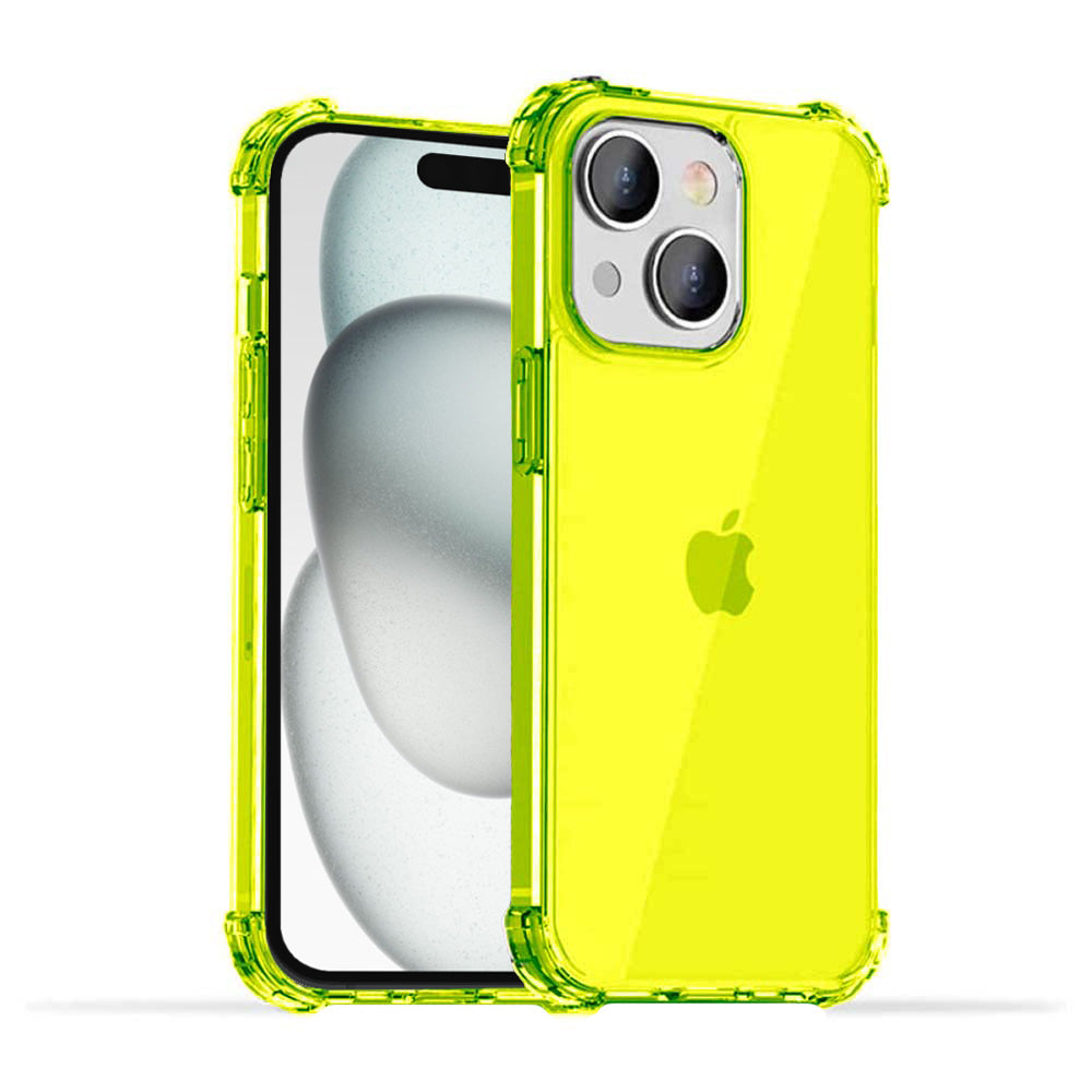 Telefoonhoesje geschikt voor iPhone 15 -
  Transparant Shockproof siliconen Hoesje met Stootrand – Neon Geel