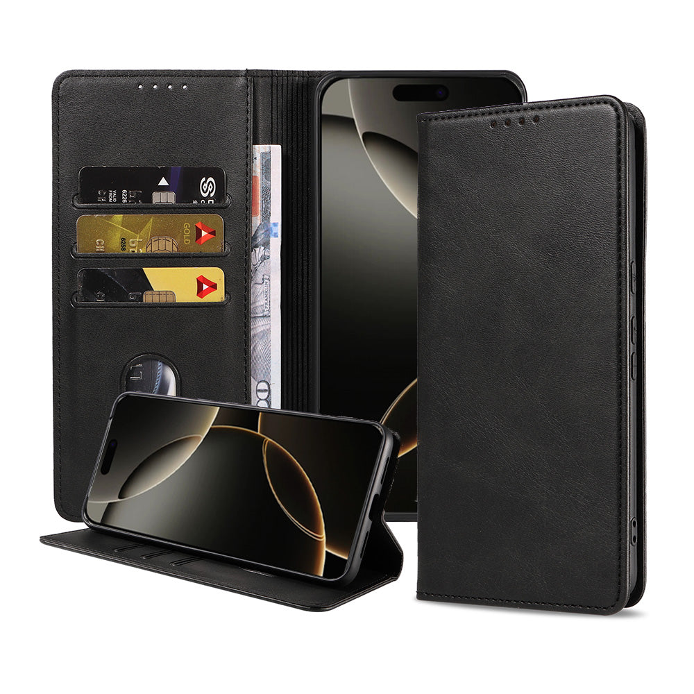 Telefoonhoesje geschikt voor iPhone 16
  Pro kunstleren Hoesje met Magnetische sluiting en Pasjeshouders Book Case met
  Klepje - Zwart