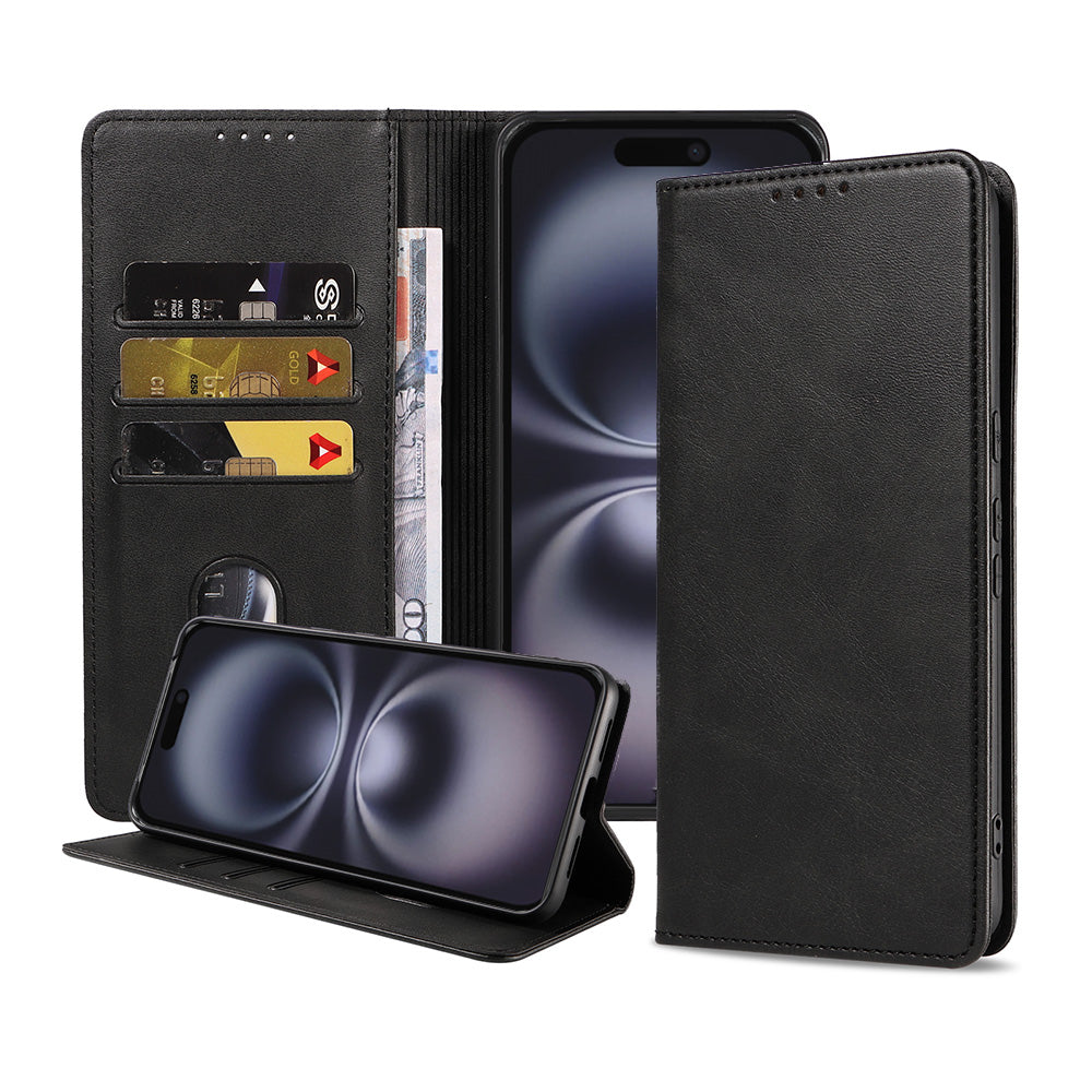 Telefoonhoesje
  geschikt voor iPhone 16 kunstleren Hoesje met Magnetische sluiting en
  Pasjeshouders Book Case met Klepje - Zwart
