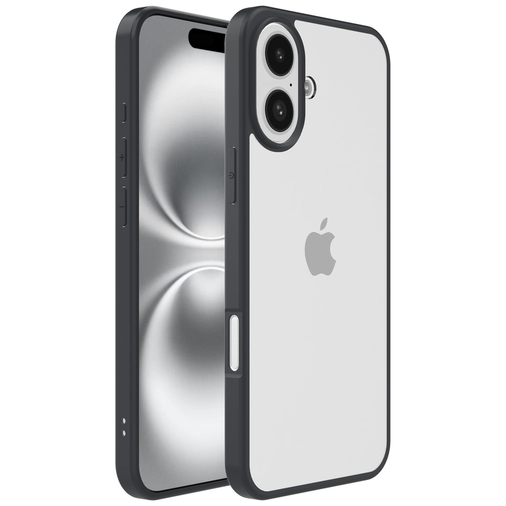 Telefoonhoesje Geschikt voor iPhone 16
  met Doorzichtige Achterkant en Sterke Grijze Randen - TPU Back Cover Case -
  Grijs
