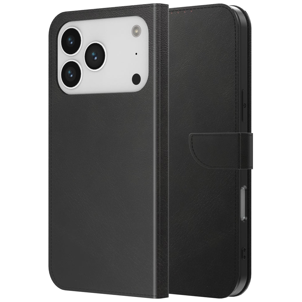 Geschikt voor iPhone 17 Pro
  Max Telefoonhoesje Kunstleer met Magnetisch lipje en Pasjeshouder Book Case
  met Klepje - Walletcase with Cardslot - Zwart - Smartphonica