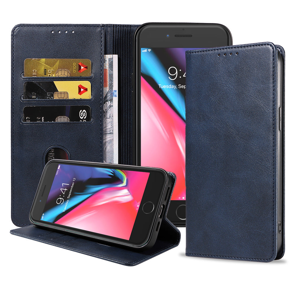 iPhone 7/8 Plus leren hoesje met magnetische sluiting - Blauw