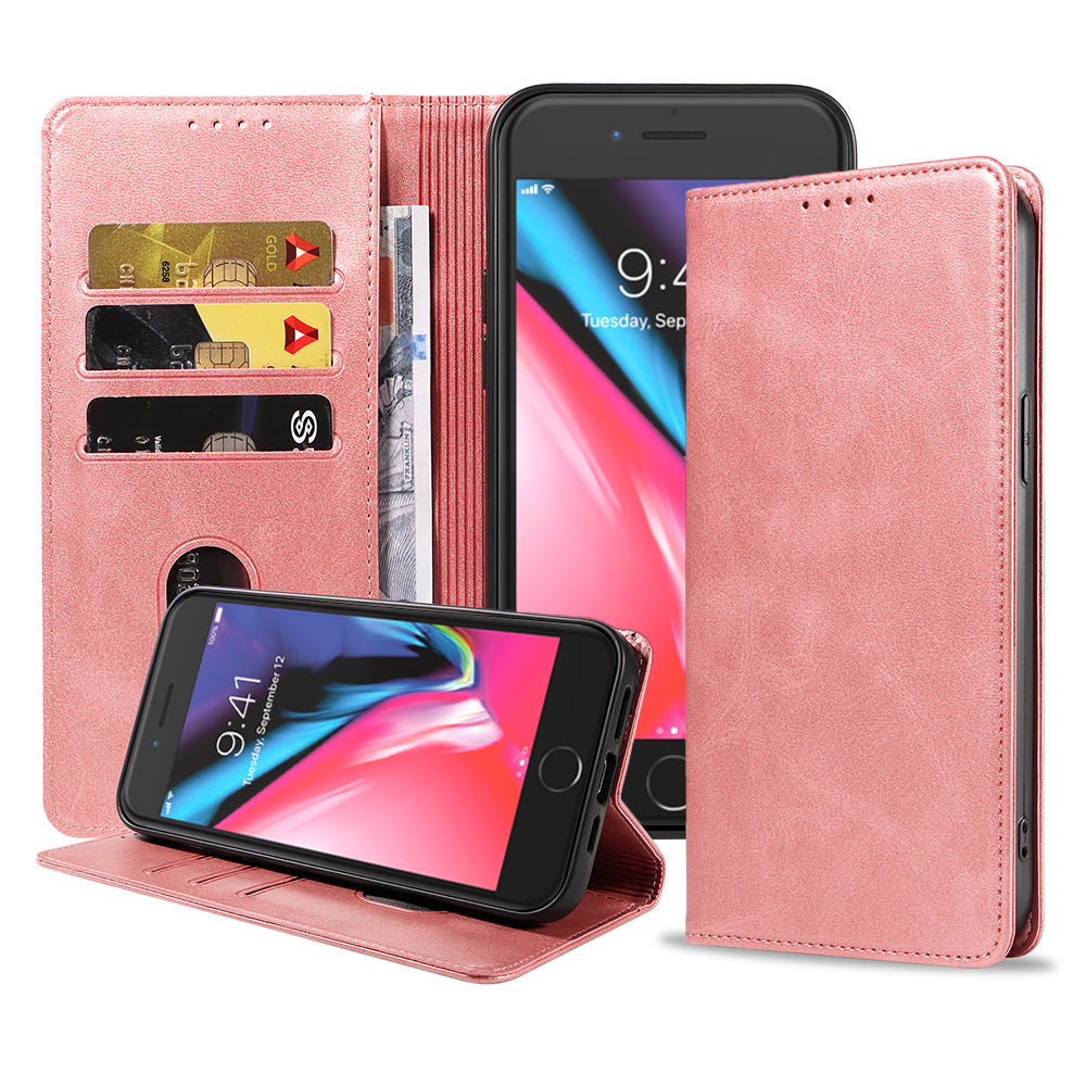 iPhone 7/8 Plus leren hoesje met magnetische sluiting - Roze