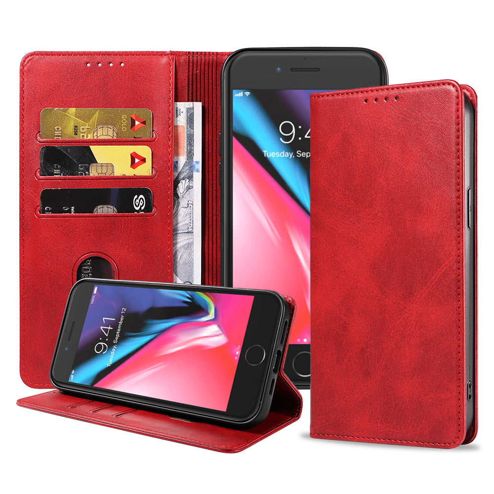 iPhone 7/8 leren hoesje met magnetische sluiting - Rood