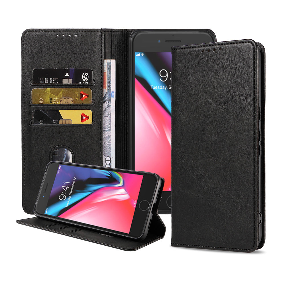 iPhone 7/8 leren hoesje met magnetische sluiting - Zwart