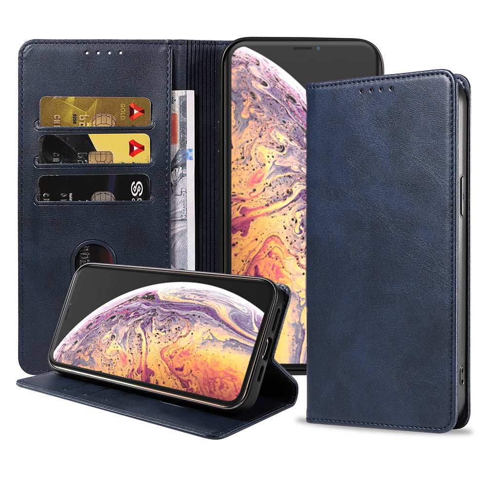 iPhone Xs Max leren hoesje met magnetische sluiting - Blauw