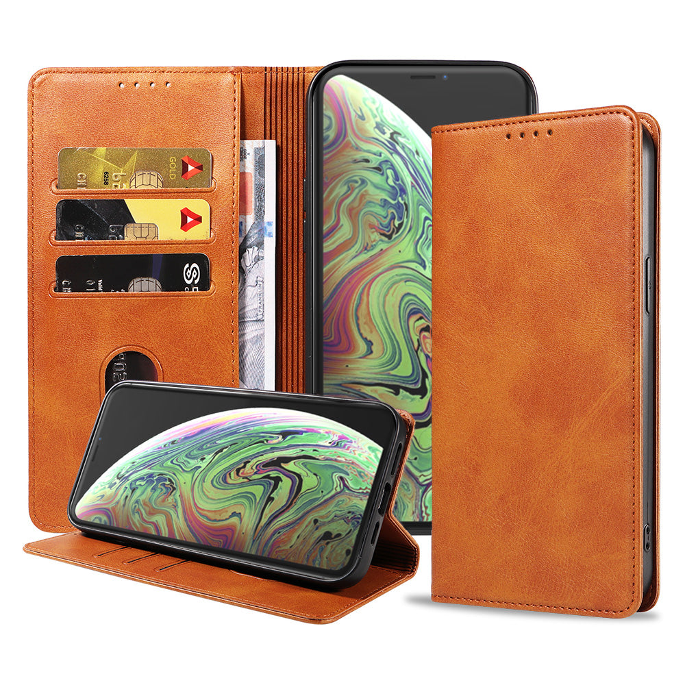 iPhone Xs Max leren hoesje met magnetische sluiting - Bruin