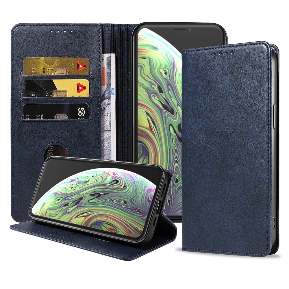 iPhone X/Xs leren hoesje met magnetische sluiting - Blauw