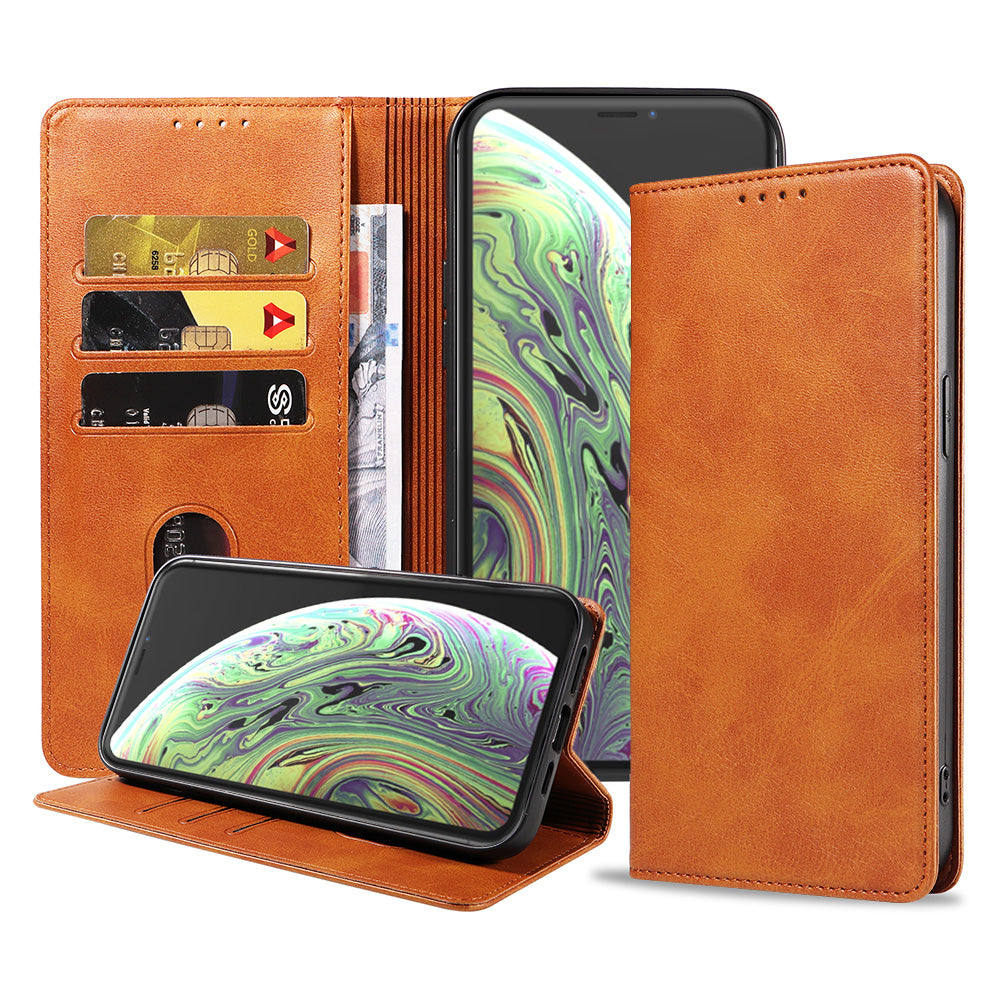 iPhone X/Xs leren hoesje met magnetische sluiting - Bruin