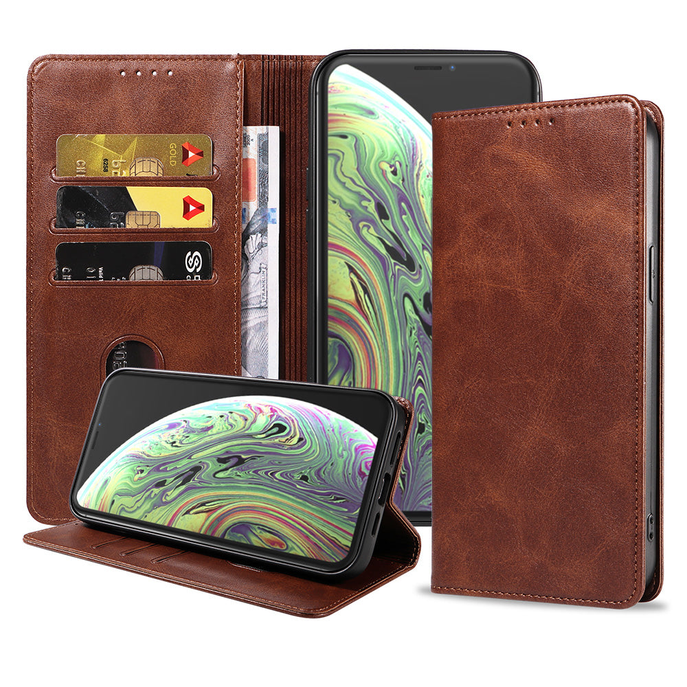 iPhone X/Xs leren hoesje met magnetische sluiting - Donkerbruin
