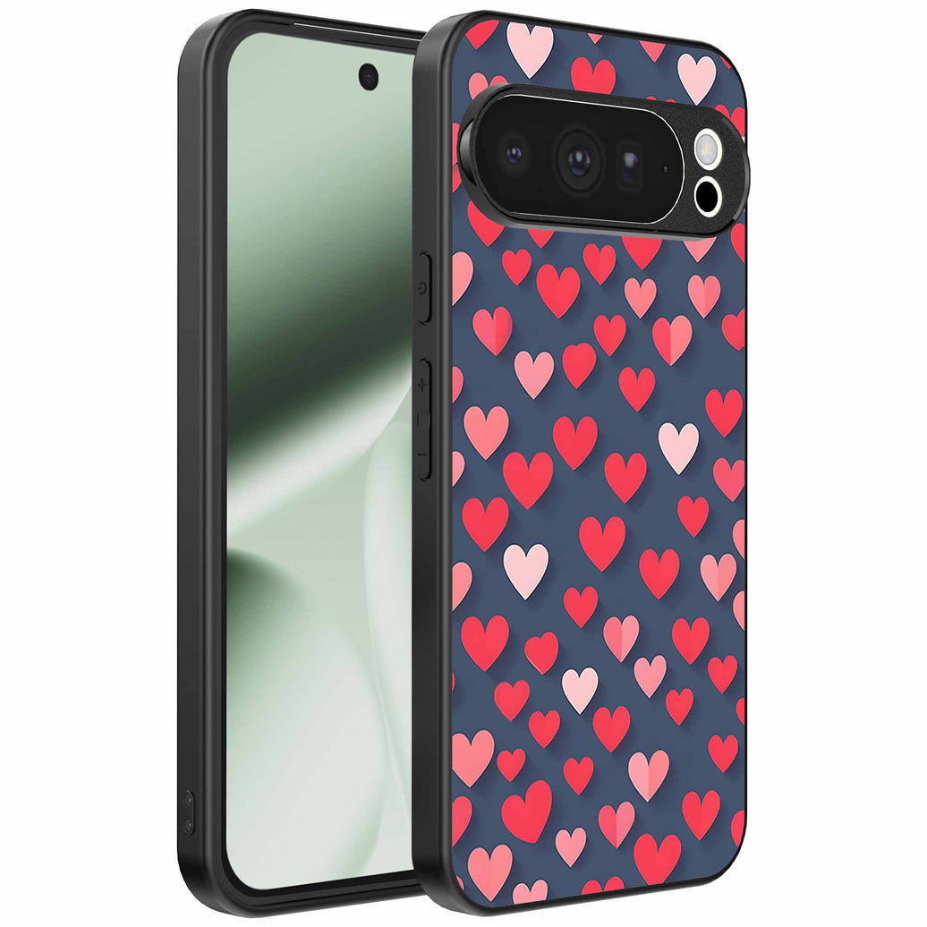 Geschikt voor Google Pixel 10 Pro XL
  Telefoonhoesje met Roze en Rode Hartjes Opdruk - TPU Backcover Case With Rosé
  and Red Heart Design - Smartphonica