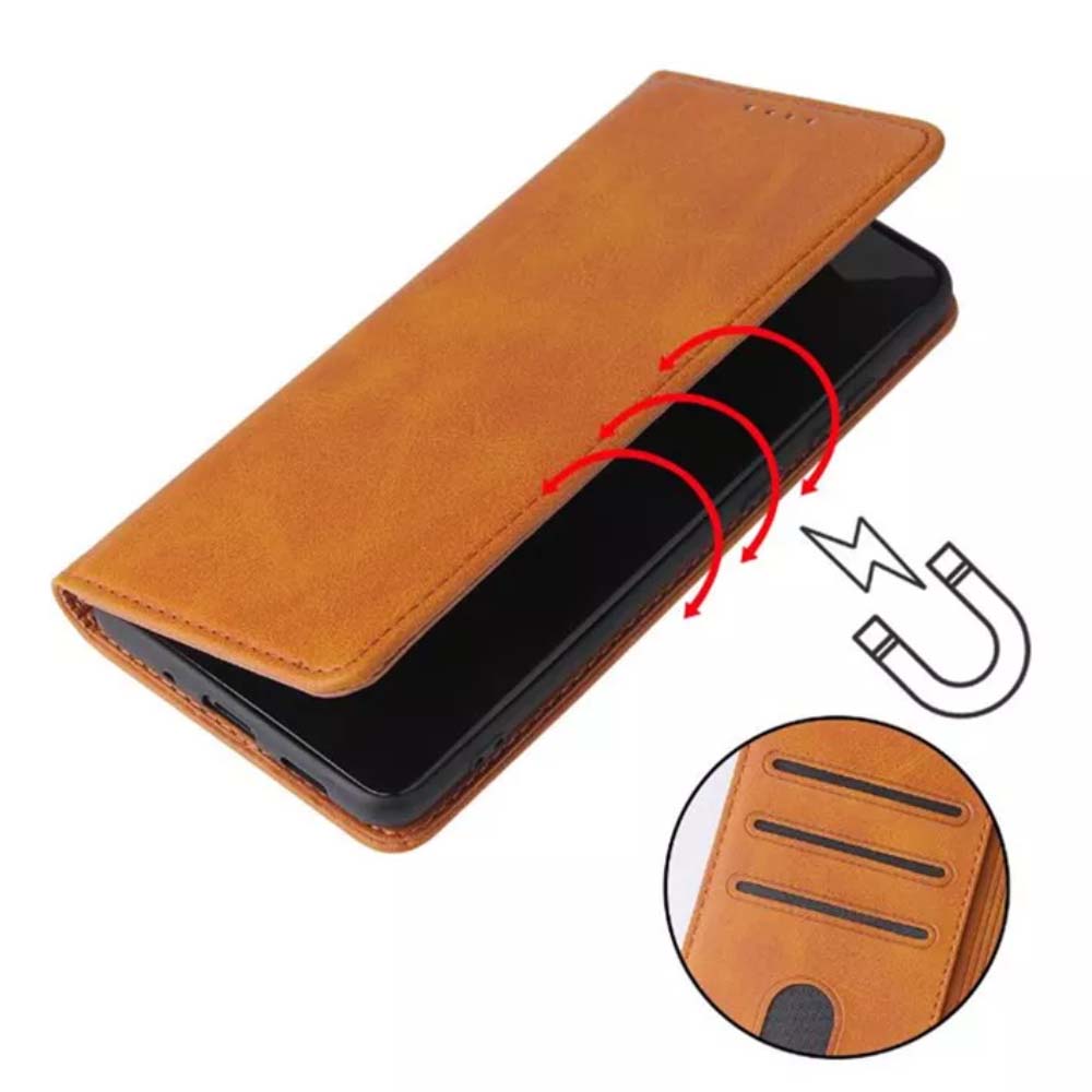Samsung Galaxy A6 Plus 2018  leren hoesje met magnetische sluiting en pashouders book case – Bruin