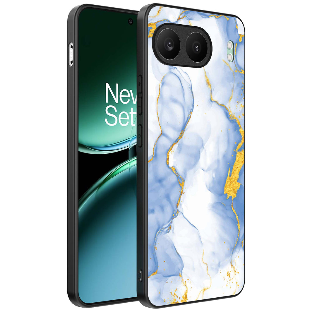 Telefoonhoesje
  Geschikt voor OnePlus Nord 4 met Lichtblauw Goud Marmer Opdruk - TPU
  Backcover Case Lightblue Gold Marble Design