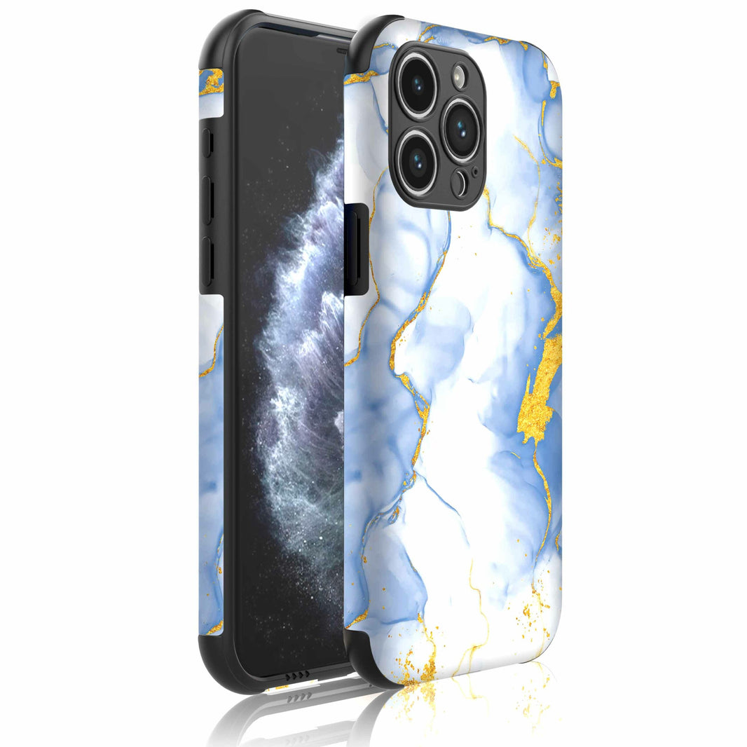 Telefoonhoesje Geschikt voor iPhone 11 Pro met
  Stootrand en Lichtblauw Goud Marmer opdruk - Backcover PhoneCase Lightblue
  Gold Marble print