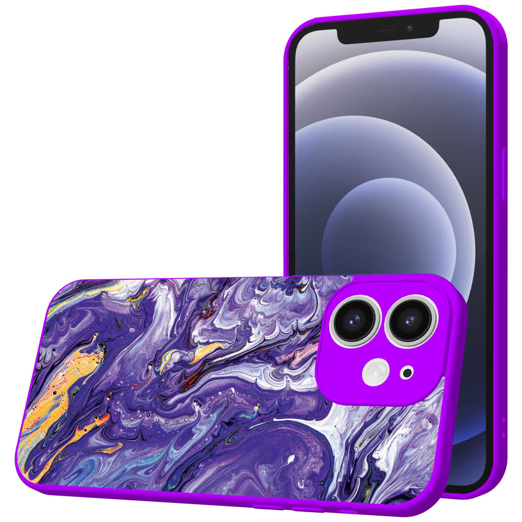 Telefoonhoesje Geschikt voor iPhone 12 met Paars Goud Marmer opdruk - TPU Back Cover Case Purple Gold Marble
  Design - Paars