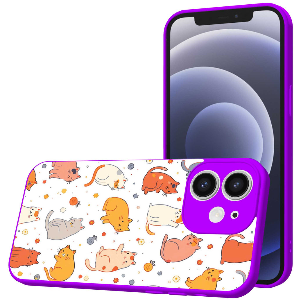 Telefoonhoesje Geschikt voor iPhone 12 met Katten en Poezen opdruk - TPU Back Cover Case Cats Design - Paars