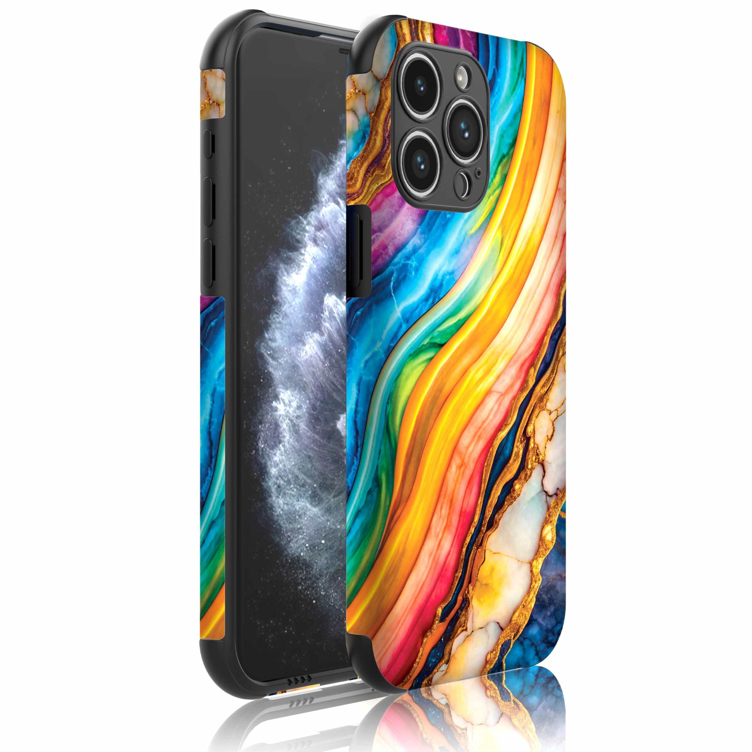 Telefoonhoesje Geschikt voor iPhone 11 Pro met
  Stootrand en Gouden Regenboog Marmer opdruk - Backcover PhoneCase Golden
  Rainbow Marble print