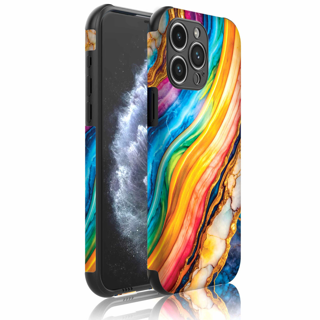 Telefoonhoesje Geschikt voor iPhone 11 Pro met
  Stootrand en Gouden Regenboog Marmer opdruk - Backcover PhoneCase Golden
  Rainbow Marble print