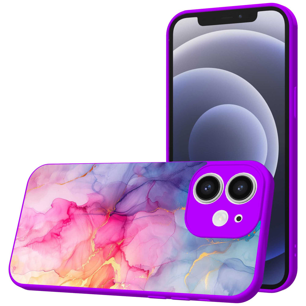 Telefoonhoesje Geschikt voor iPhone 12 met Regenboog Marmer opdruk - TPU Back Cover Case Rainbow Marble Design -
  Paars