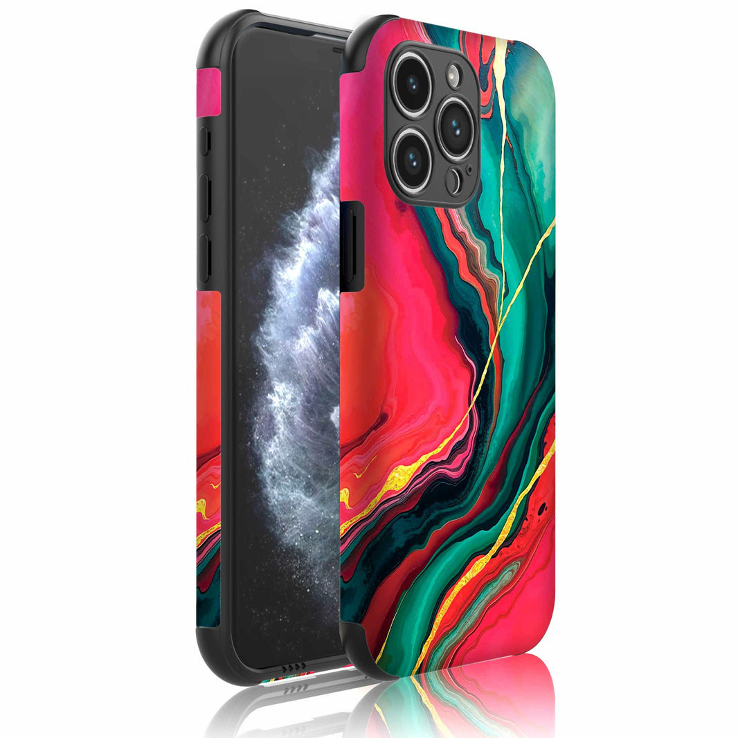 Telefoonhoesje Geschikt voor iPhone 11 Pro met
  Stootrand en Rood Groen Marmer opdruk - Backcover PhoneCase Red Green Marble
  print