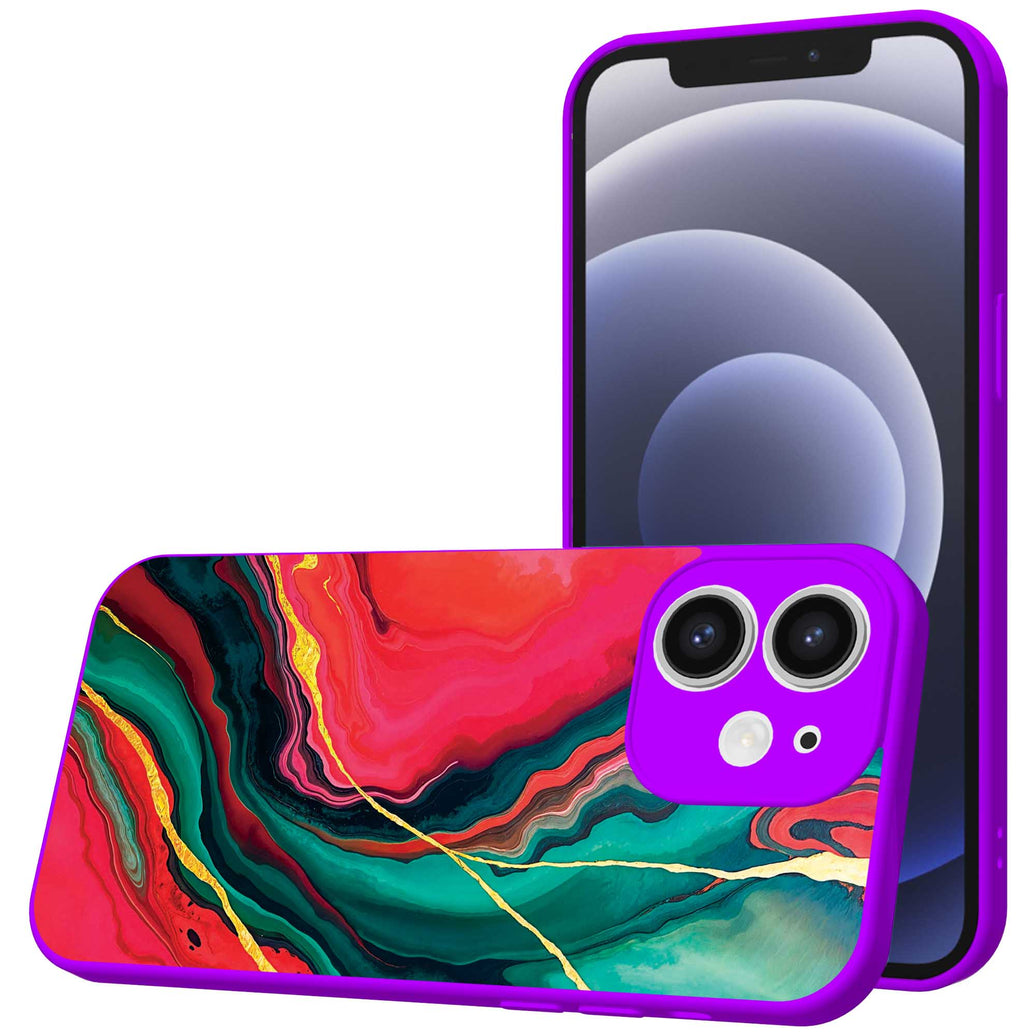Telefoonhoesje Geschikt voor iPhone 12 met Rood Groen Marmer opdruk - TPU Back Cover Case Red Green Marble
  Design - Paars