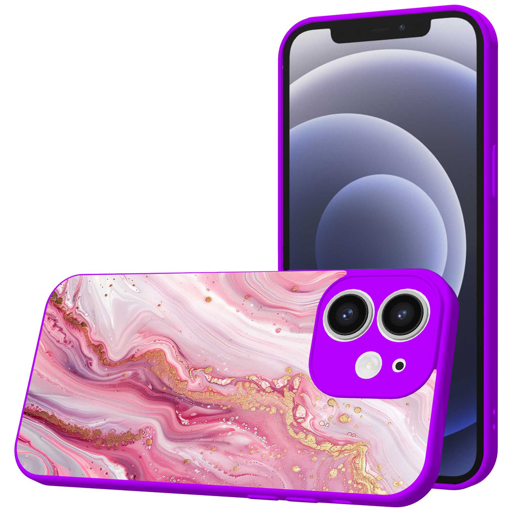 Telefoonhoesje Geschikt voor iPhone 12 met Roze Marmer opdruk - TPU Back Cover Case Rosé Marble Design - Paars