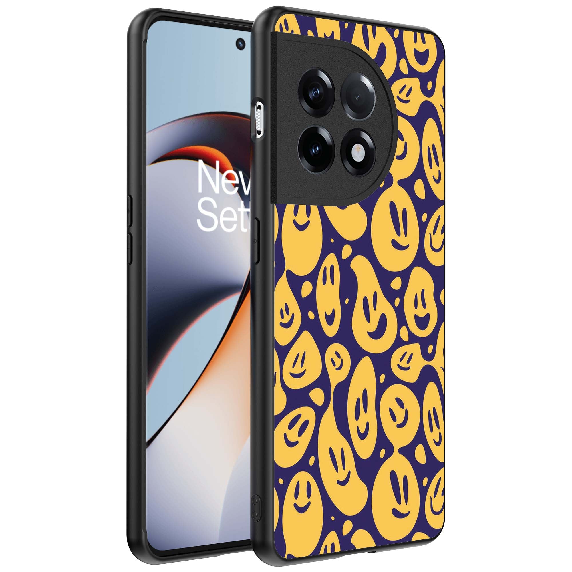 Telefoonhoesje
  Geschikt voor OnePlus 11R met smiley opdruk - TPU backcover case emoji design
  - Paars Geel