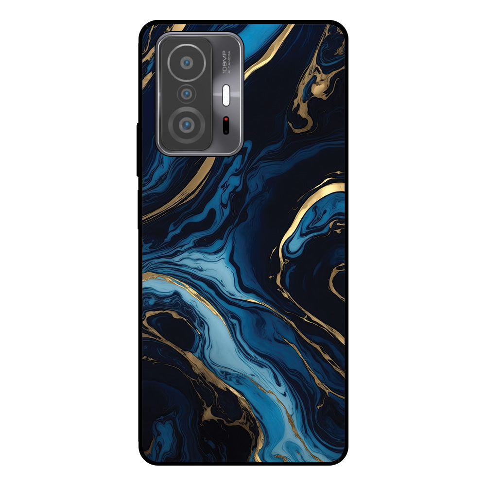 Telefoonhoesje
  Geschikt voor Xiaomi 11T / 11T Pro met marmer opdruk - TPU backcover case
  gold blue marble design - Goud Blauw