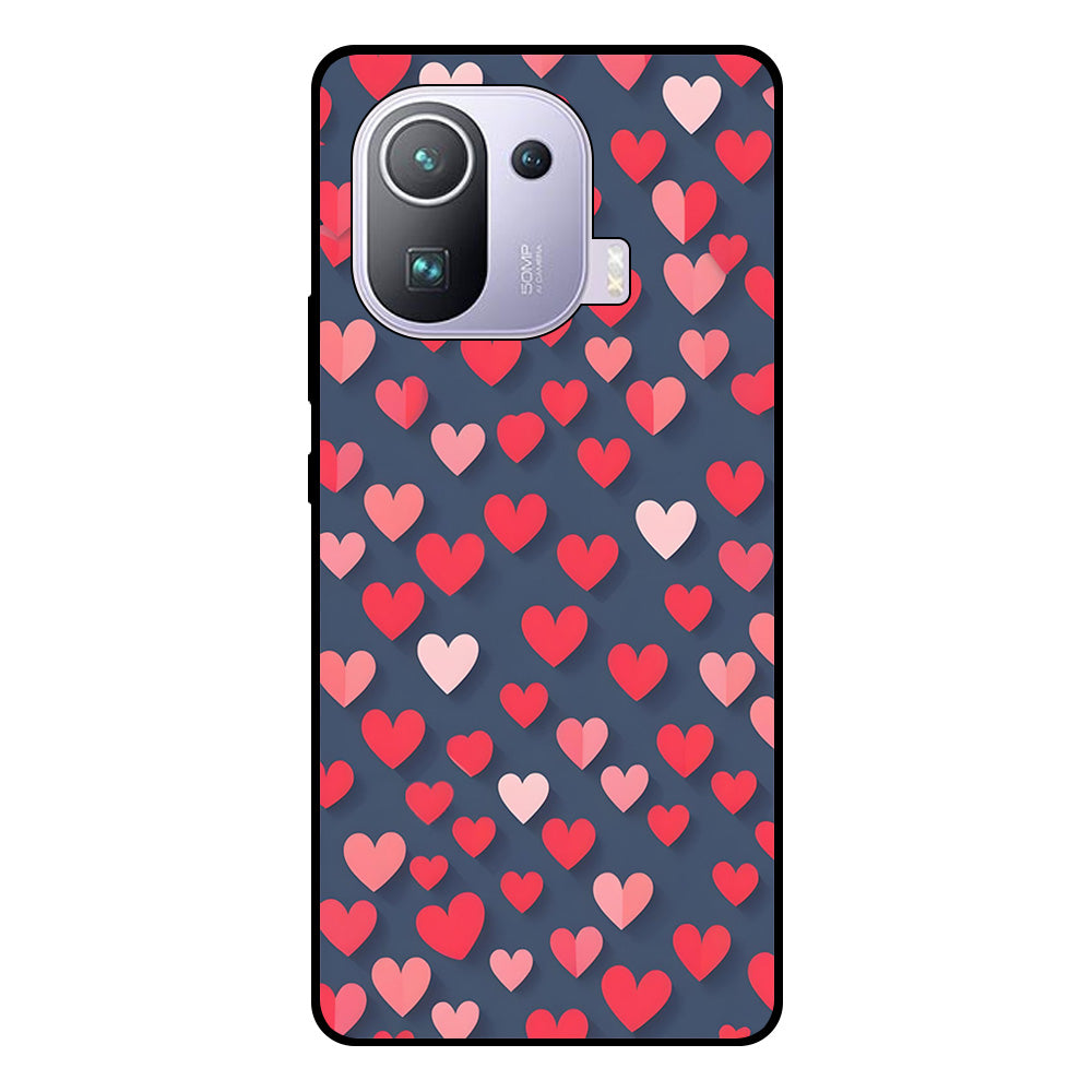 Telefoonhoesje Geschikt voor Xiaomi Mi 11 Pro met
  Roze en Rode Hartjes Opdruk - TPU Backcover Case With Rosé and Red Heart
  Design