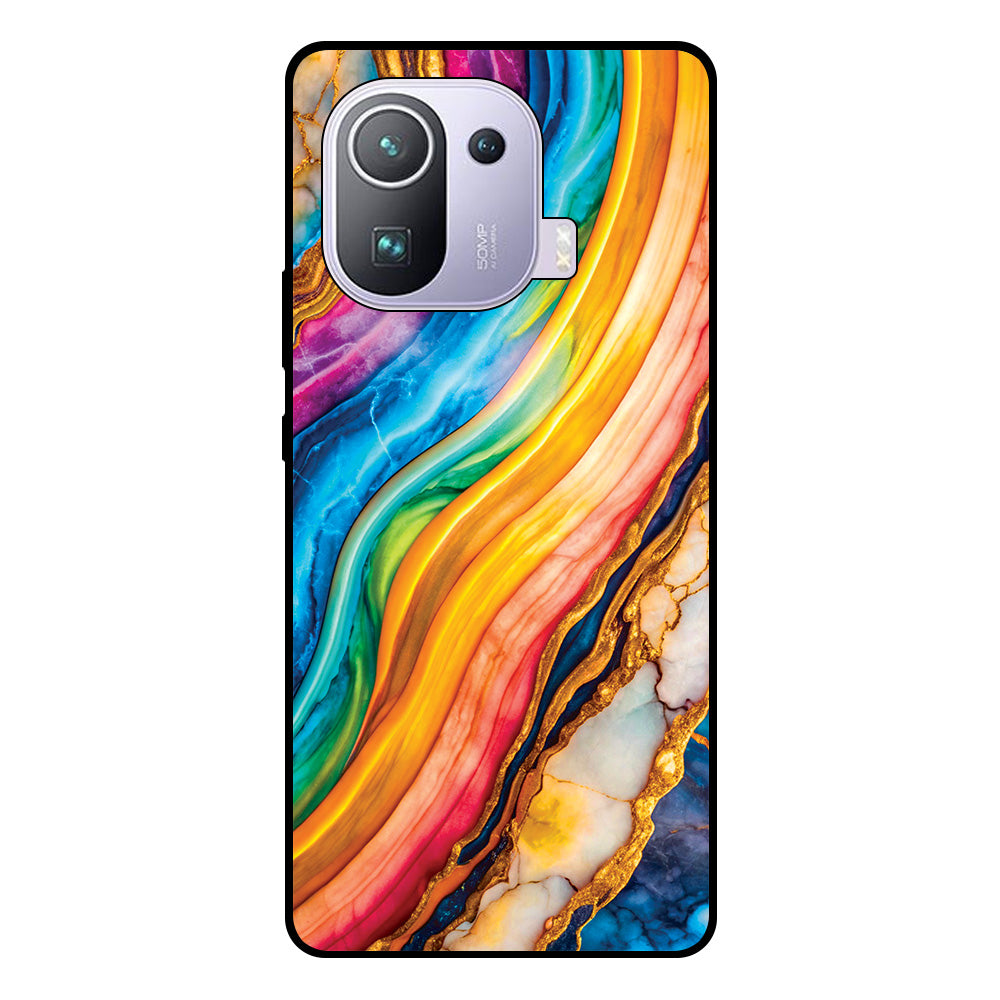 Telefoonhoesje Geschikt voor Xiaomi Mi 11 Pro met
  Regenboog Goud Marmer Opdruk - TPU Backcover Case Rainbow Gold Marble Design