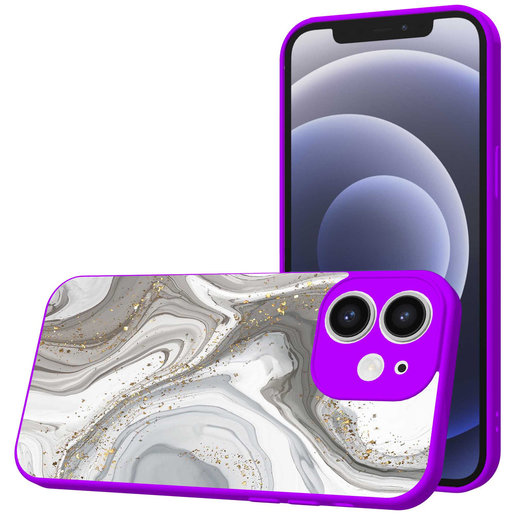 Telefoonhoesje Geschikt voor iPhone 12 met Zilver Marmer opdruk - TPU Back Cover Case Silver Marble Design -
  Paars